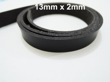 3 Yards 13mm x 2mm Black Flat Leather Cord