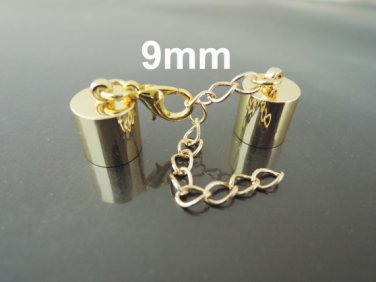 Finding - 2 Sets Gold End Cap with Lobster Clasp & Extender ( Inside 9mm Diameter )