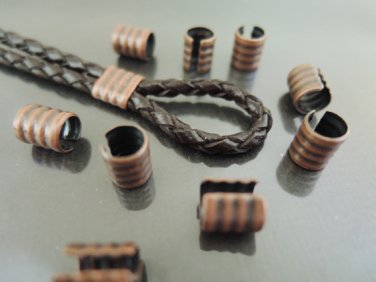 Finding - 6 pcs Red Copper Adjustable Crimp Round Tone Tube Curve Fold Over End Cap 7mm x 6.5mm