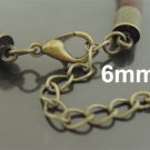 Finding - 2 Sets Antique Brass Round End Cap Lobster Clasp & Extender ( Inside 6mm Diameter )