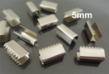 Finding - 10 pcs Silver Plated Flat Clamp Fold Over End Cap Crimps ( Inside 5mm )