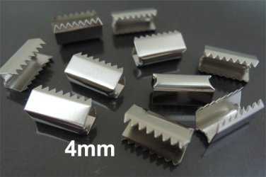 Finding - 10 pcs Silver Plated Flat Clamp Fold Over End Cap Crimps ( Inside 4mm )