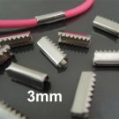 Finding - 10 pcs Silver Plated Flat Clamp Fold Over End Cap Crimps ( Inside 3mm )