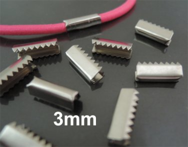 Finding - 10 pcs Silver Plated Flat Clamp Fold Over End Cap Crimps ( Inside 3mm )