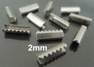 Finding - 10 pcs Silver Plated Flat Clamp Fold Over End Cap Crimps ( Inside 2mm )