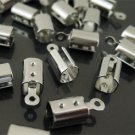 Finding - 20 pcs Silver Round Clamp Fold Over End Cap Crimps With Loop ( Inside 4mm Diameter )