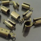 Finding - 20 pcs Antique Brass Plated Round Clamp Fold Over End Cap Crimps ( Inside 4mm Diameter )