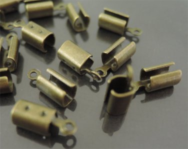 Finding - 20 pcs Antique Brass Plated Round Clamp Fold Over End Cap Crimps ( Inside 4mm Diameter )