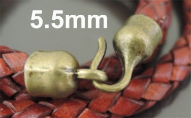 Finding - 2 Sets Antique Brass End Cap S Hook Toggle Clasp Clousure Buckle ( Inside 5.5mm Diameter )