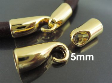 Finding - 2 Sets Gold End Cap S Hook Toggle Clasp Clousure Buckle ( Inside 5mm Diameter )