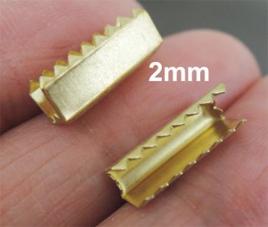 Finding - 10 pcs Antique Gold Plated Flat Clamp Fold Over End Cap Crimps ( Inside 2mm )