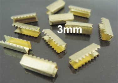 Finding - 10 pcs Antique Gold Plated Flat Clamp Fold Over End Cap Crimps ( Inside 3mm )