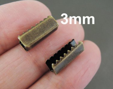 Finding - 10 pcs Antique Brass Plated Flat Clamp Fold Over End Cap Crimps ( Inside 3mm )