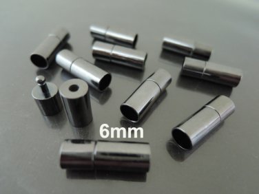 Finding - 2 Sets of Gunmetal Black Open Round Buckle End Cap Clasp Connector ( Inside 6mm Diameter )