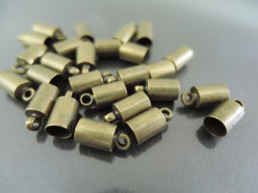 Finding - 10 pcs Antique Brass Round End Cap with Loop 10mm x 5mm ( inside 4mm Diameter )