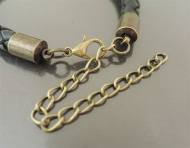 Finding - 2 Sets Antique Brass Round End Cap Lobster Clasp & Extender ( Inside 8mm Diameter )
