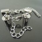 Finding - 2 Sets Silver Round End Cap Lobster Clasp & Extender ( Inside 7mm Diameter )