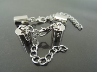 Finding - 2 Sets Silver Round End Cap Lobster Clasp & Extender ( Inside 7mm Diameter )
