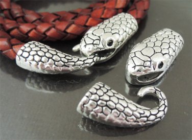 Finding - 1 Set Antique Silver Snake Head Shaped  Ends Cap with Tail S Hook ( inside 6mm )