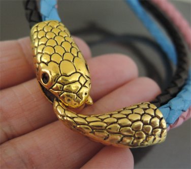 Finding - 1 Set Antique Gold Snake Head Shaped  Ends Cap with Tail S Hook ( inside 6mm )