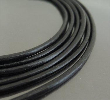 1 Yard 4mm Black Genuine Round Leather Cord