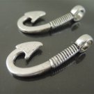 Finding - 2 pcs Antique Silver Fish Hook Clasp 29.5mm x 13mm ( Inside 4.5mm Hole )