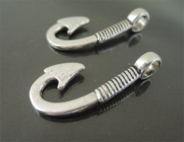 Finding - 2 pcs Antique Silver Fish Hook Clasp 29.5mm x 13mm ( Inside 4.5mm Hole )