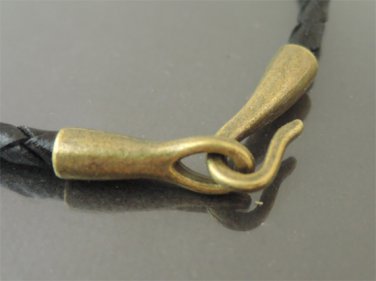 Finding - 2 Sets Antique Brass End Cap S Hook Toggle Clasp Clousure Buckle ( Inside 3.5mm Diameter )