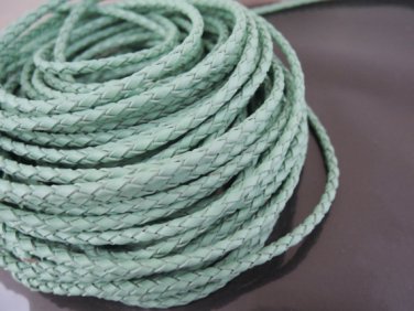 1 Yard 3mm Light Turquoise Blue Genuine Braided Round Leather Cord