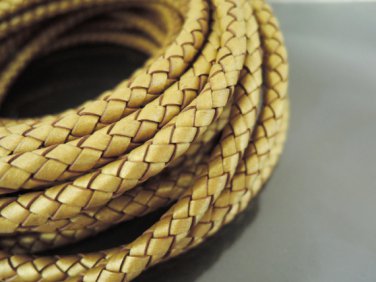 Half Yard 6mm Metallic Gold Genuine Braided Round Leather Cord