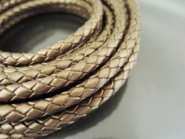Half Yard 6mm Metallic Copper Genuine Braided Round Leather Cord