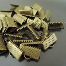 Finding - 20 pcs Antique Brass Flat Clamp Fold Over End Cap Crimps with Loop ( 13mm or 0.5 inch )