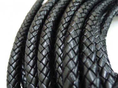 Half Yard 10mm Black Genuine Braided Round Leather Cord
