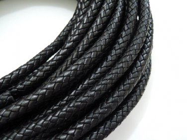 Half Yard 9mm Black Genuine Braided Round Leather Cord
