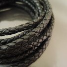 Half Yard 8mm Black Genuine Braided Round Leather Cord