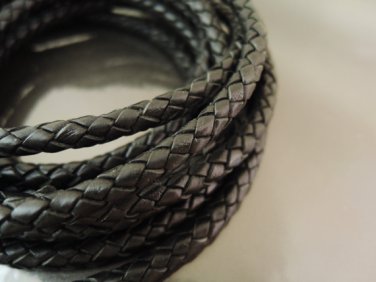 Half Yard 8mm Black Genuine Braided Round Leather Cord