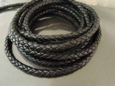 1 Yard 3mm Black Genuine Braided Round Leather Cord