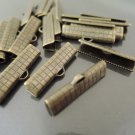 Finding - 6 pcs Antique Brass Flat Clamp Fold Over End Cap Crimps with Loop ( 25mm )