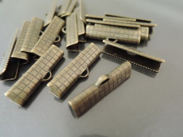 Finding - 6 pcs Antique Brass Flat Clamp Fold Over End Cap Crimps with Loop ( 25mm )