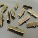 Finding - 10 pcs Antique Brass Flat Clamp Fold Over End Cap Crimps with Loop ( 20mm )