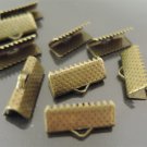 Finding - 20 pcs Antique Brass Flat Clamp Fold Over End Cap Crimps with Loop ( 16mm or 5/8 inch )