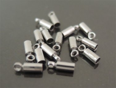 Finding - 20 pcs Silver Round Tone Cord Buckle End Cap with Loop ( inside 1mm Diameter )