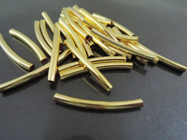 Finding - 10 pcs Gold Curve Arc Tubes 30mm x 3mm ( inside 2mm Diameter )