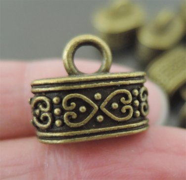 Finding - 4 pcs Antique Brass End Caps with Loop 15mm x 9mm ( Inside 12mm x 7mm Hole )
