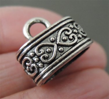 Finding - 4pcs Antique Silver End Caps with Loop 15mm x 9mm ( Inside 12mm x 7mm Hole )