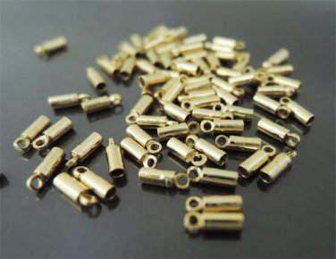 Finding - 20 pcs Gold Round Tone Cord Buckle End Cap with Loop ( inside 1mm Diameter )