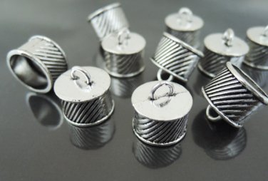 Finding - 4 pcs Antique Silver End Caps with Loop 16mm x 15mm ( inside 13.5mm Diamater )