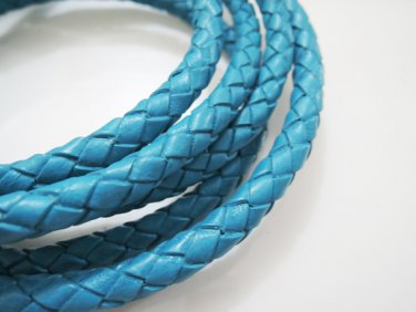 1 Yard 6mm Turquoise Blue Genuine Braided Round Leather Cord