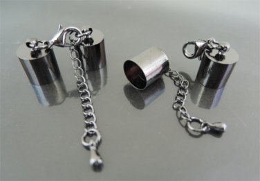 Finding - 2 Sets Gunmetal Black Round End Cap Lobster Clasp & Extender ( Inside 9.5mm Diameter )