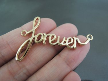 Finding - 2 pcs Gold " Forever " Word Shape with Two Loops 42mm x 25mm